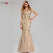 Load image into Gallery viewer, Plus Size Gold Sequined Evening Dresses Ever Pretty Mermaid V Neck