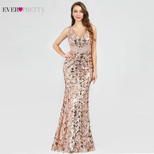 Load image into Gallery viewer, Plus Size Gold Sequined Evening Dresses Ever Pretty Mermaid V Neck
