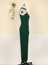 Load image into Gallery viewer, Plus Size Green Beading Dress Sexy One Shoulder Long Sleeve