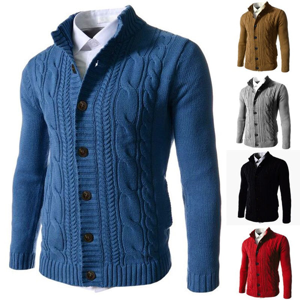 Solid Color Cardigan Sweater Men Autumn Winter Knitted