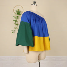 Load image into Gallery viewer, One Shoulder Blouse Patchwork Flare Sleeve Casual Loose