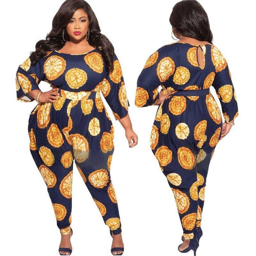 Plus Size Printing Women O neck Casual Jumpsuits Hot Selling Lady's O - Sophornlilly