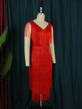 Load image into Gallery viewer, Red Tassel V Neck Sleeveless High Waist Fringe