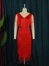 Load image into Gallery viewer, Red Tassel V Neck Sleeveless High Waist Fringe