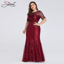 Load image into Gallery viewer, Plus Size Sequin Mesh Mermaid Slim Evening Dress Beaded Leaves Pattern