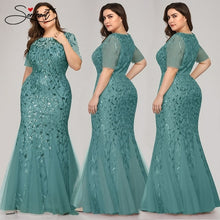 Load image into Gallery viewer, Plus Size Sequin Mesh Mermaid Slim Evening Dress Beaded Leaves Pattern