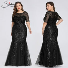 Load image into Gallery viewer, Plus Size Sequin Mesh Mermaid Slim Evening Dress Beaded Leaves Pattern