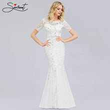 Load image into Gallery viewer, Plus Size Sequin Mesh Mermaid Slim Evening Dress Beaded Leaves Pattern