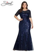 Load image into Gallery viewer, Plus Size Sequin Mesh Mermaid Slim Evening Dress Beaded Leaves Pattern