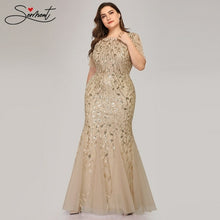Load image into Gallery viewer, Plus Size Sequin Mesh Mermaid Slim Evening Dress Beaded Leaves Pattern