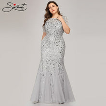 Load image into Gallery viewer, Plus Size Sequin Mesh Mermaid Slim Evening Dress Beaded Leaves Pattern