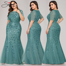 Load image into Gallery viewer, Plus Size Sequin Mesh Mermaid Slim Evening Dress Beaded Leaves Pattern