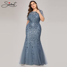 Load image into Gallery viewer, Plus Size Sequin Mesh Mermaid Slim Evening Dress Beaded Leaves Pattern