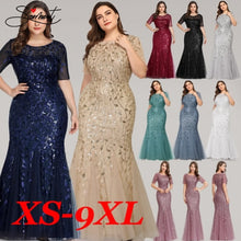 Load image into Gallery viewer, Plus Size Sequin Mesh Mermaid Slim Evening Dress Beaded Leaves Pattern