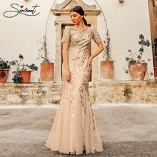 Load image into Gallery viewer, Plus Size Sequin Mesh Mermaid Slim Evening Dress Beaded Leaves Pattern