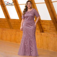 Load image into Gallery viewer, Plus Size Sequin Mesh Mermaid Slim Evening Dress Beaded Leaves Pattern