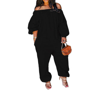 Plus Size Slash Neck Women Solid Loose Jumpsuits Spring New - Sophornlilly