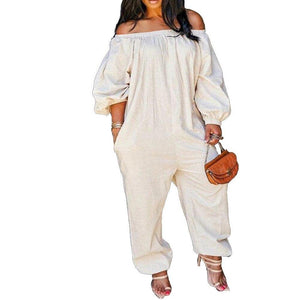 Plus Size Slash Neck Women Solid Loose Jumpsuits Spring New - Sophornlilly