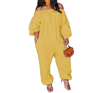 Plus Size Slash Neck Women Solid Loose Jumpsuits Spring New - Sophornlilly