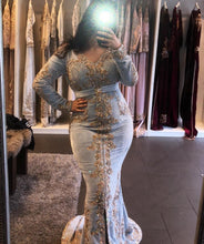 Load image into Gallery viewer, Plus Size Velour Moroccan Kaftan Evening Dresses Lace Appliques Arabic