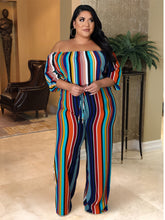 Load image into Gallery viewer, Sexy Off Shoulder Stripe Jumpsuit Lace