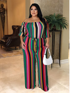 Sexy Off Shoulder Stripe Jumpsuit Lace