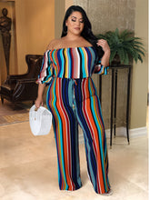 Load image into Gallery viewer, Sexy Off Shoulder Stripe Jumpsuit Lace