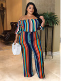 Sexy Off Shoulder Stripe Jumpsuit Lace