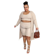 Load image into Gallery viewer, Women Clothing Three Piece Set Long Sleeve Coat and Crop Top