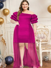 Load image into Gallery viewer, Mini Party Dress One Shoulder Puff Sleeves Patchwork
