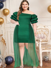 Load image into Gallery viewer, Mini Party Dress One Shoulder Puff Sleeves Patchwork