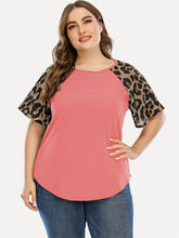 Load image into Gallery viewer, Women Tunic T Shirt Ladies Loose Leopard Spliced Tops Short