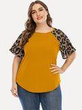 Women Tunic T Shirt Ladies Loose Leopard Spliced Tops Short