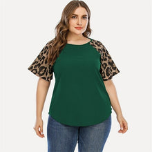 Load image into Gallery viewer, Women Tunic T Shirt Ladies Loose Leopard Spliced Tops Short