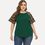 Women Tunic T Shirt Ladies Loose Leopard Spliced Tops Short