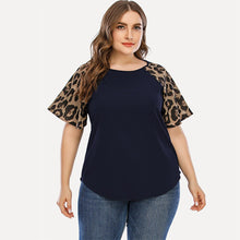 Load image into Gallery viewer, Women Tunic T Shirt Ladies Loose Leopard Spliced Tops Short