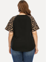 Women Tunic T Shirt Ladies Loose Leopard Spliced Tops Short