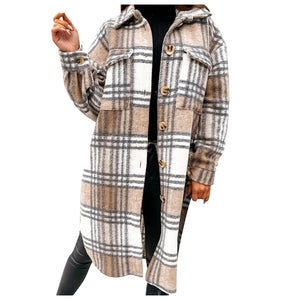 Plus Size Women‘s New Long Sleeve Slim Outwear Plaid Print Jacket