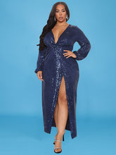 Load image into Gallery viewer, Sexy V Neck High Split Dress Women Elegant