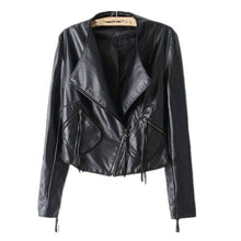 Load image into Gallery viewer, Autumn Ladies Motorcycle Leather Jacket Turn down Collar