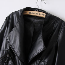 Load image into Gallery viewer, Autumn Ladies Motorcycle Leather Jacket Turn down Collar
