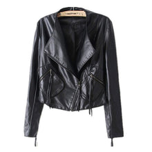 Load image into Gallery viewer, Autumn Ladies Motorcycle Leather Jacket Turn down Collar