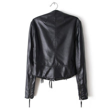 Load image into Gallery viewer, Autumn Ladies Motorcycle Leather Jacket Turn down Collar