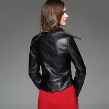 Load image into Gallery viewer, Autumn Ladies Motorcycle Leather Jacket Turn down Collar