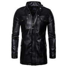 Load image into Gallery viewer, Pop Autumn Motorcycle Leather Jacket Men Long Windbreaker Coat High