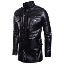 Load image into Gallery viewer, Pop Autumn Motorcycle Leather Jacket Men Long Windbreaker Coat High