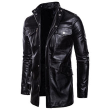 Load image into Gallery viewer, Pop Autumn Motorcycle Leather Jacket Men Long Windbreaker Coat High