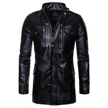 Load image into Gallery viewer, Pop Autumn Motorcycle Leather Jacket Men Long Windbreaker Coat High