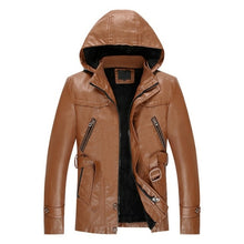 Load image into Gallery viewer, Pop Men PU Leather Thick Hooded Motorcycle