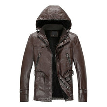 Load image into Gallery viewer, Pop Men PU Leather Thick Hooded Motorcycle